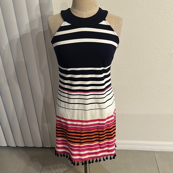 JADE MELODY TAM STRIPED HALTER DRESS GUC SZ XS CAREER CRUISE EVERYDAY - Picture 1 of 9